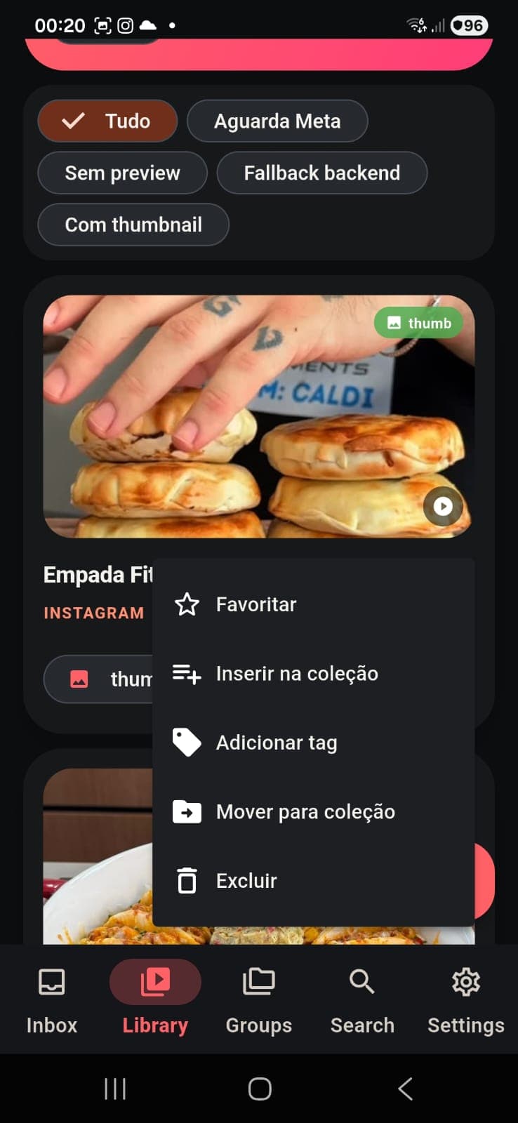 Menu do item com a opção Mover para coleção.