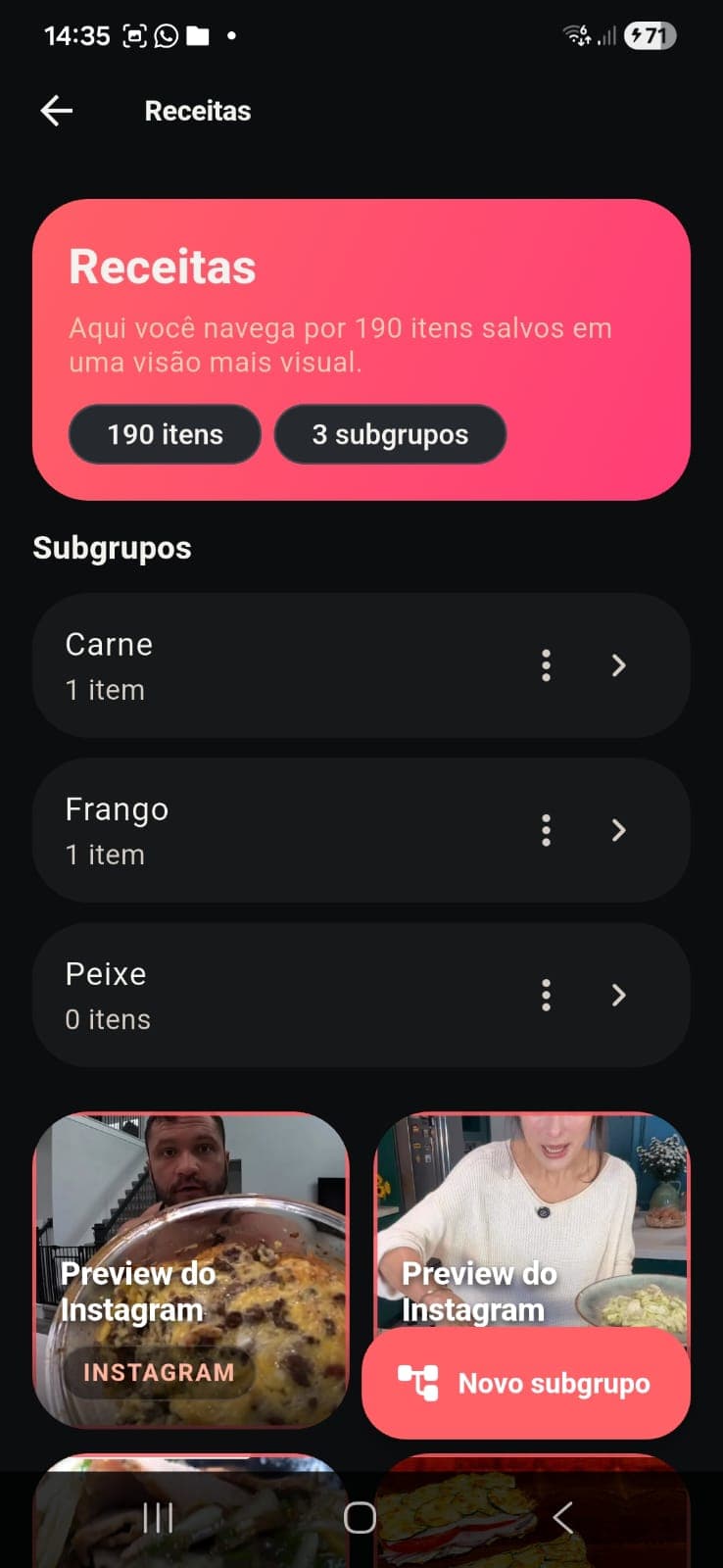 Screenshot do Video Catalog relacionado a receitas.