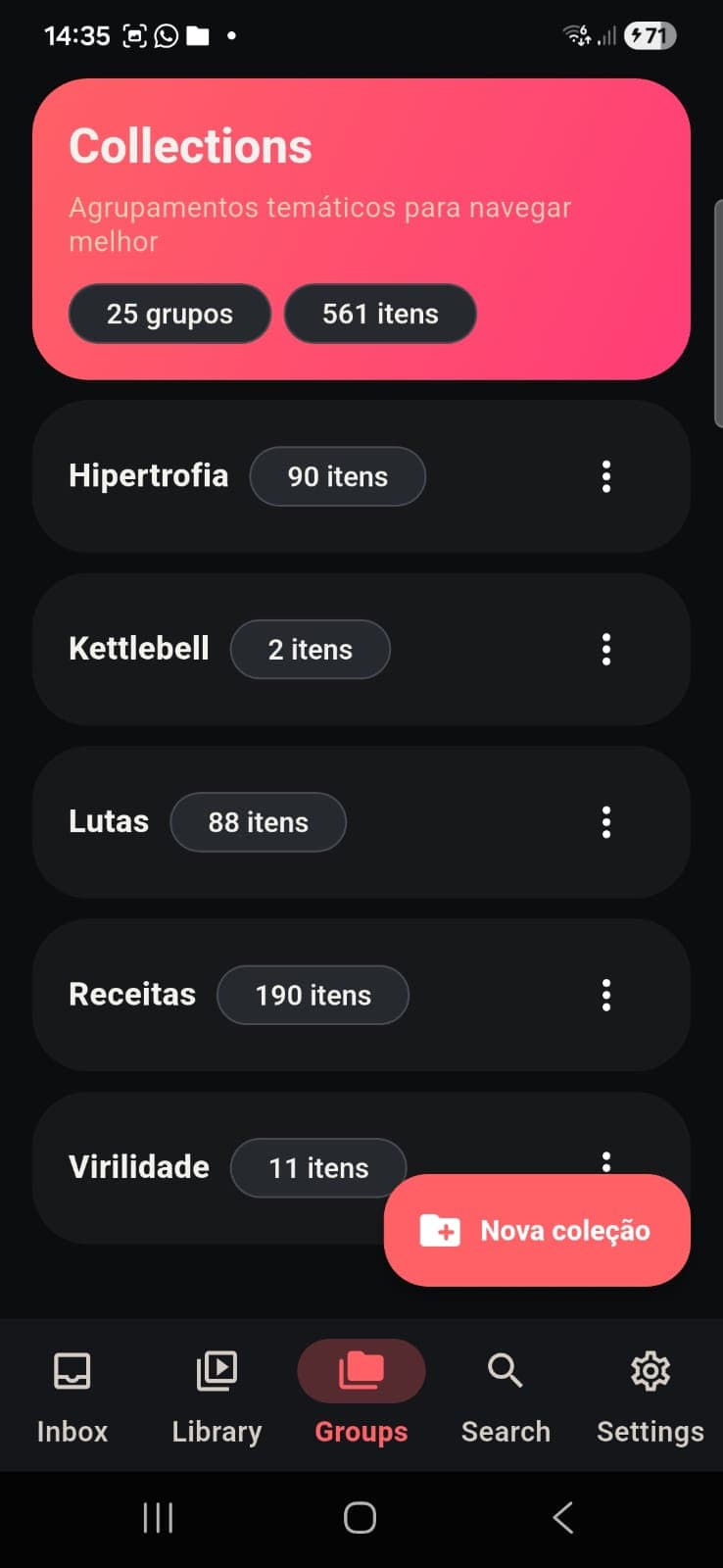Tela do Video Catalog com detalhe de agrupamento de itens.