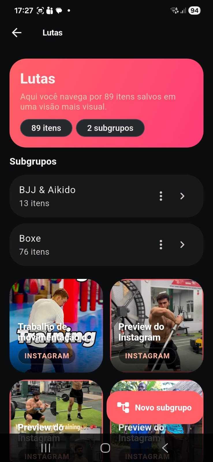 Fluxo de Groups, etapa 1.