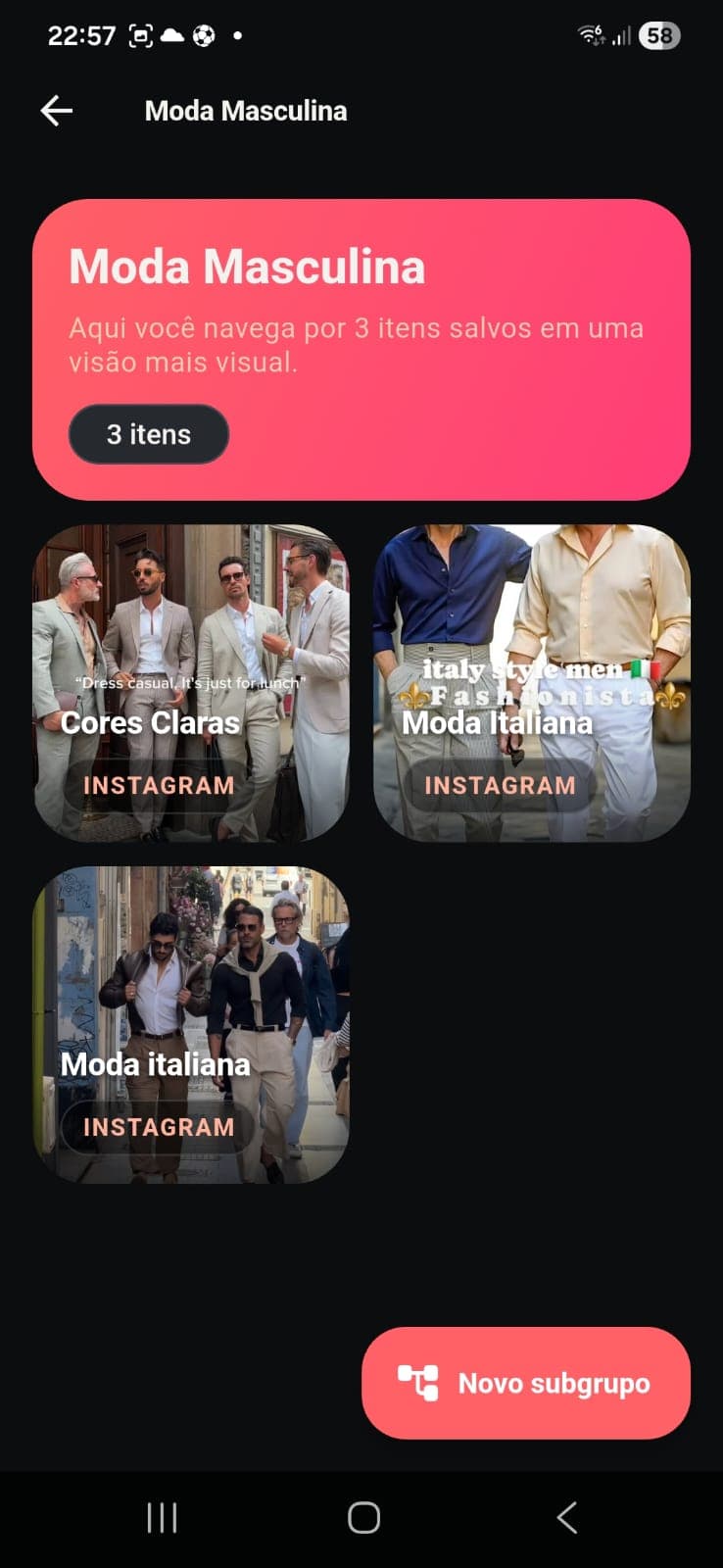 Screenshot do Video Catalog relacionado a moda e referências.