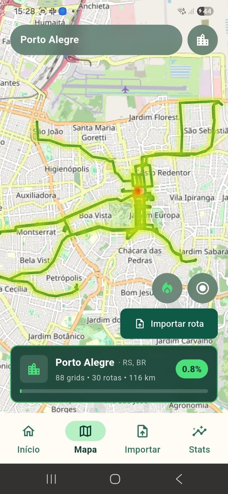 Tela do Explore the City com progresso visual sobre a cidade.
